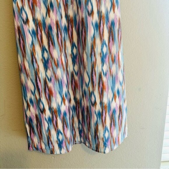 Eddie Bauer Blue IKAT Sleeveless Shirt Dress Small Boho Travel Summer Style - Picture 4 of 9